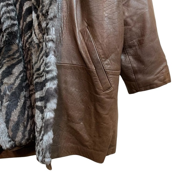 Andrew Marc Genuine Leather Rabbit Fur Coat Jacket Brown Black Gray Size Small - Picture 5 of 12